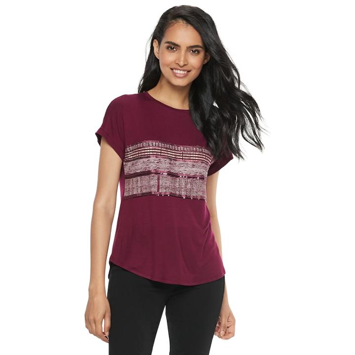 Petite Apt. 9&reg; Scoopneck Graphic Tee, Women's, Size: S Petite, Dark Red