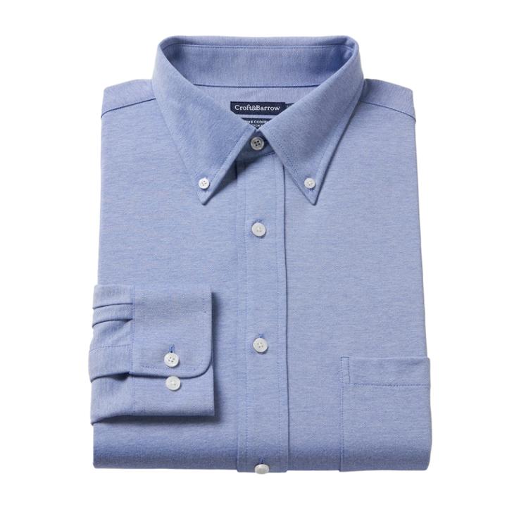 Men's Croft & Barrow&reg; True Comfort Regular-fit Stretch-collar Knit Dress Shirt, Size: 17 36/37, Light Blue