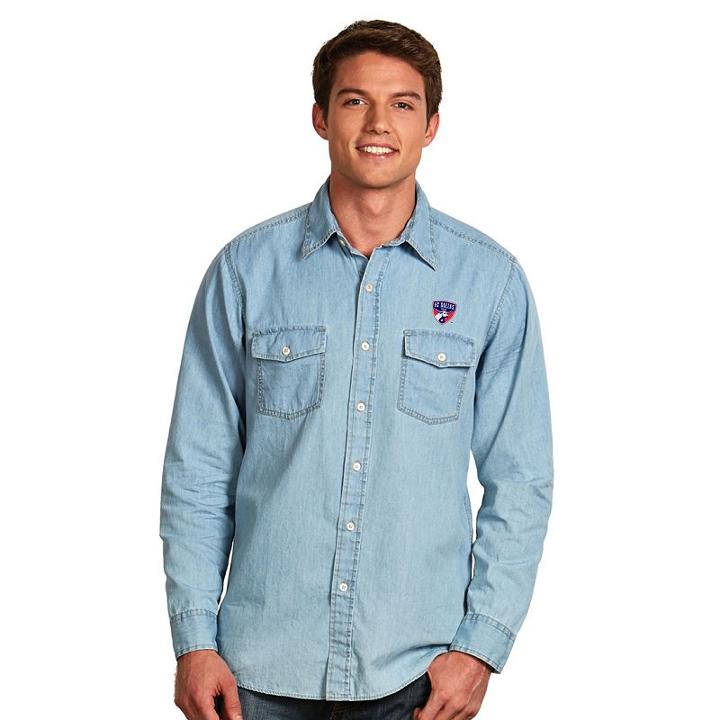 Men's Antigua Fc Dallas Chambray Button-down Shirt, Size: Xl, Med Blue