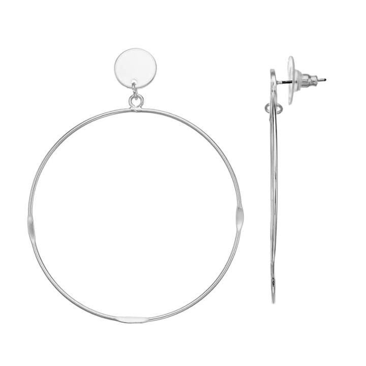 Lc Lauren Conrad Silver Tone Nickel Free Disc & Hoop Drop Earrings, Women's