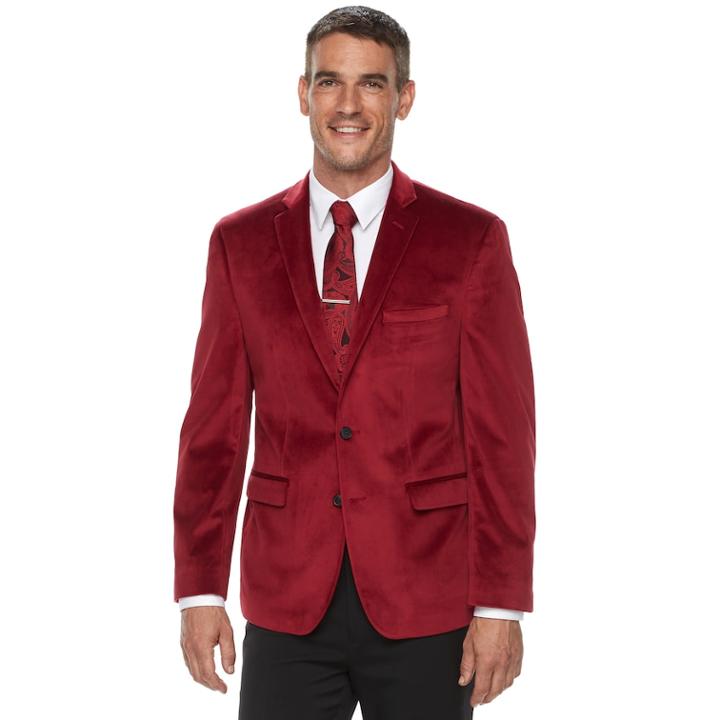 Men's Van Heusen Slim-fit Flex Stretch Velvet Sport Coat, Size: 38 - Regular, Red