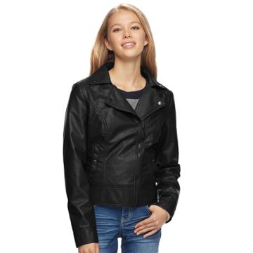 Juniors' J-2 Moto Faux-leather Jacket, Teens, Size: Xl, Black