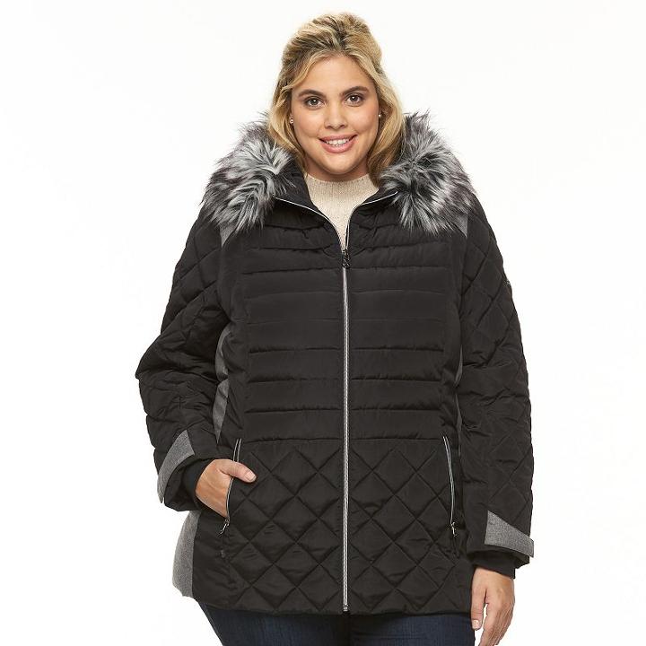 Plus Size Zeroxposur Sabrina Hooded Mixed-media Puffer Jacket, Women's, Size: 1xl, Black