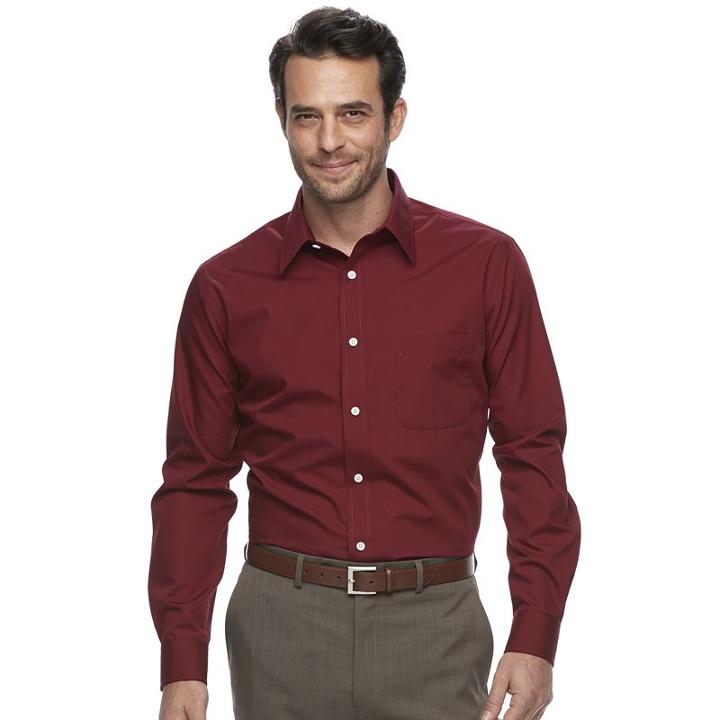 Men's Croft & Barrow&reg; Regular-fit Easy-care Point-collar Dress Shirt, Size: 17-32/33, Dark Red