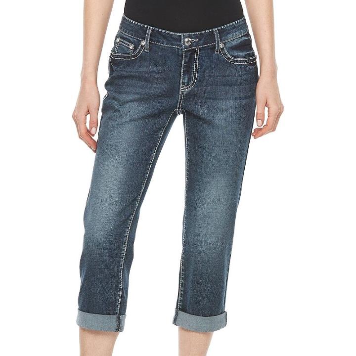 Women's Apt.9&reg; Embroidered Capri Jeans, Size: 16, Med Blue