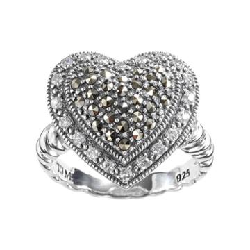 Lavish By Tjm Sterling Silver Cubic Zirconia & Marcasite Tiered Heart Ring, Women's, Size: 6, Black