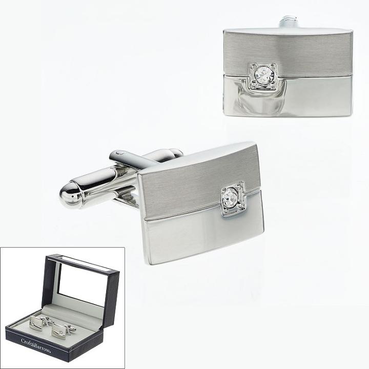 Croft & Barrow&reg; Brushed Polished Rhodium Rectangle Cuff Links - Men, Silver
