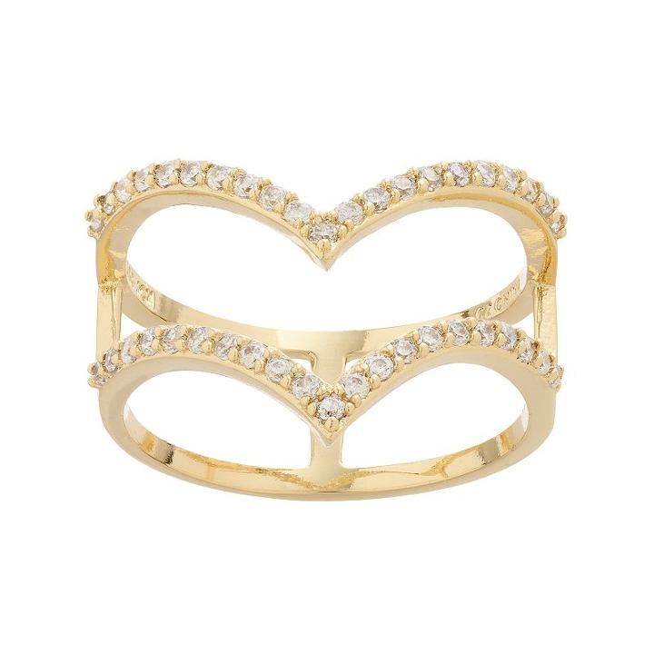 Fleur Cubic Zirconia Chevron Double Row Ring, Women's, Size: 8, Yellow