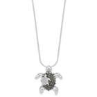 Sterling Silver Crystal & Marcasite Double Turtle Pendant Necklace, Women's, Black