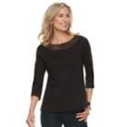 Women's Croft & Barrow&reg; Crochet Trim Boatneck Top, Size: Small, Black