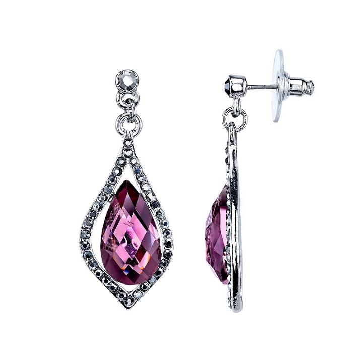 1928 Faceted Stone Caged Teardrop Earrings, Women's, Purple