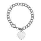 Pure Sterling Silver Rolo Chain Heart Charm Bracelet, Women's, Size: 7.5