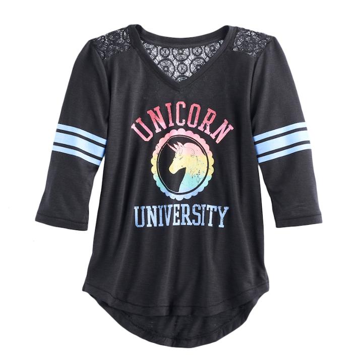 Girls 7-16 So&reg; 3/4-sleeve Lace Sporty Tee, Size: 12, Black