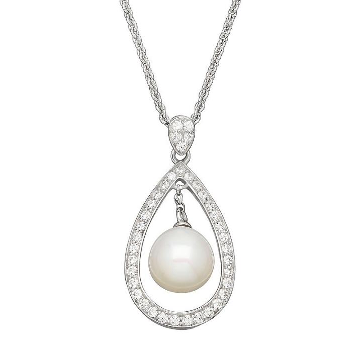 Freshwater By Honora Freshwater Cultured Pearl & Cubic Zirconia Sterling Silver Teardrop Pendant Necklace - Made With Swarovski Cubic Zirconia, Women's, Size: 18, White