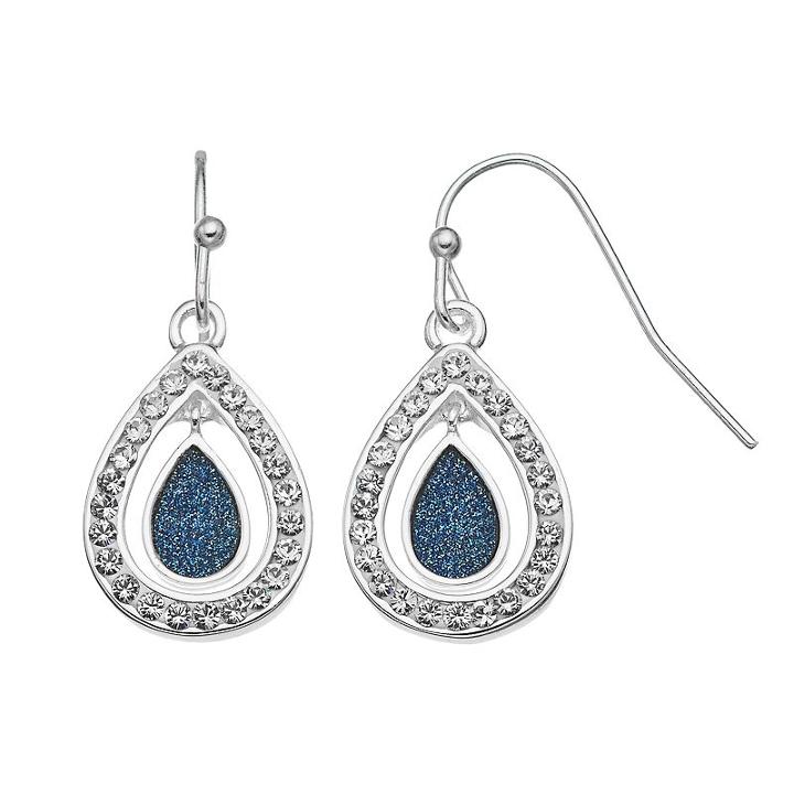 Brilliance Silver-plated Glitter Teardrop Earrings With Swarovski Crystals, Women's, Blue