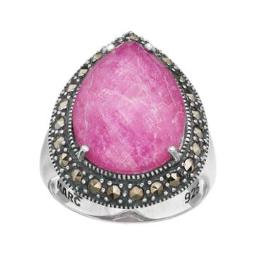 Lavish By Tjm Sterling Silver Ruby Doublet & Marcasite Teardrop Ring, Women's, Size: 7, Multicolor