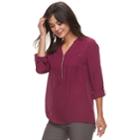 Women's Apt. 9&reg; Georgette Zipper Accent Top, Size: Small, Dark Red