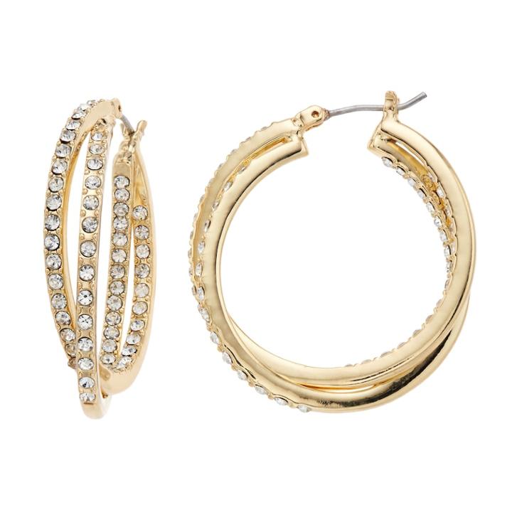 Napier Simulated Crystal Inside-out Crisscross Hoop Earrings, Women's, Gold