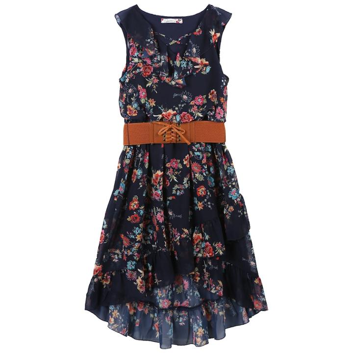 Girls 7-16 Speechless Belted Cross Front Ruffled High Low Dress, Size: 14, Brown Over