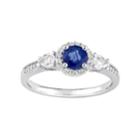 14k White Gold Blue & White Sapphire & 1/8 Carat T.w. Diamond Halo Ring, Women's, Size: 6