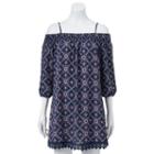 Juniors' Trixxi Marilyn Crochet Trim Printed Peasant Dress, Girl's, Size: Medium, Blue Other