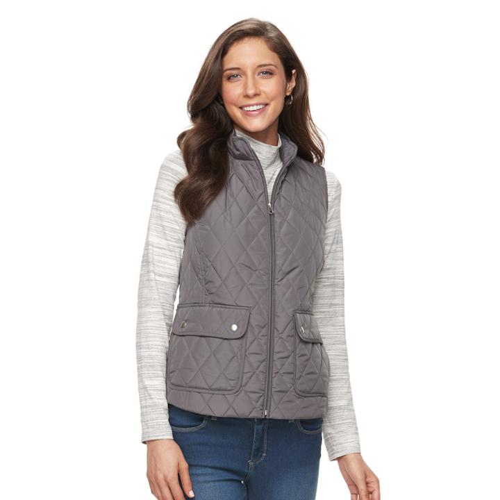 Women's Croft & Barrow&reg; Zip-up Quilted Vest, Size: Large, Grey