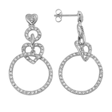 Amore By Simone I. Smith Platinum Over Silver Crystal Heart Hoop Drop Earrings, Women's, White