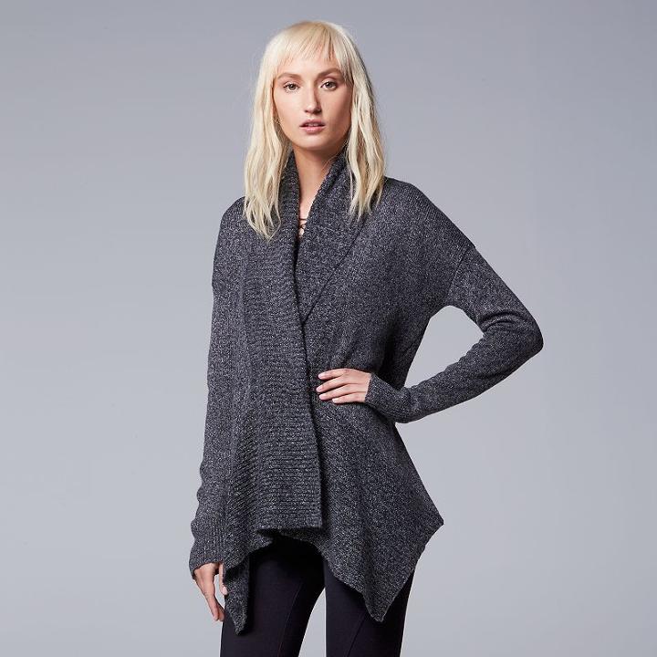 Women's Simply Vera Vera Wang Marled Cardigan, Size: Xl, Dark Grey