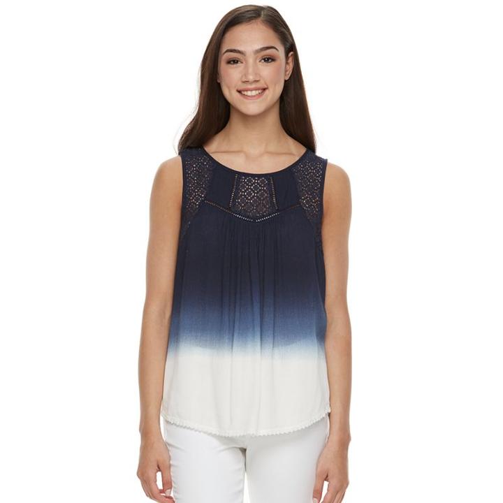 Juniors' Rewind Lace Yoke Crepe Tank, Girl's, Size: Medium, Blue (navy)