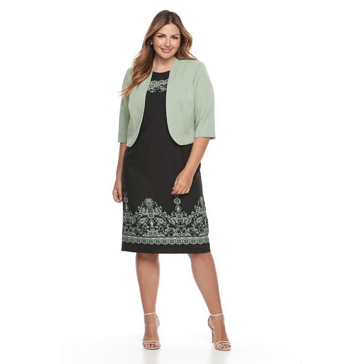 Plus Size Maya Brooke Floral Scroll Dress & Jacket Set, Women's, Size: 24 W, Green Oth