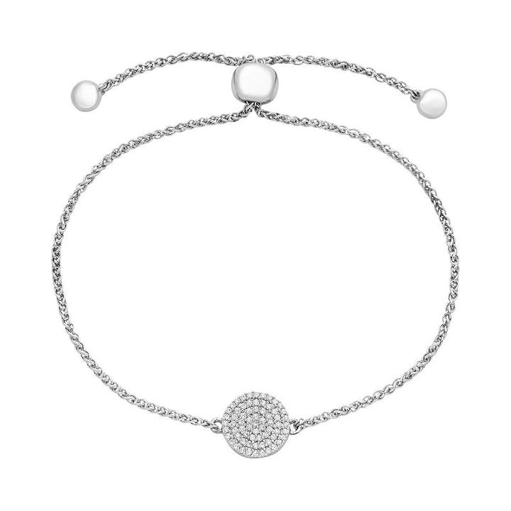 Sterling Silver 1/5 Carat T.w. Diamond Disc Bolo Bracelet, Women's, Size: 8, White