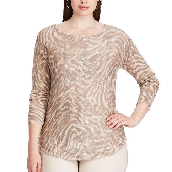 Plus Size Chaps Animal Print Long Sleeve Sweater, Women's, Size: 2xl, Grey