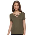 Juniors' So&reg; Solid Crisscross Tee, Teens, Size: Large, Dark Green