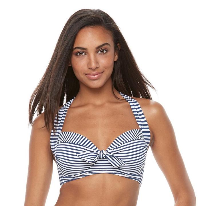 Women's Apt. 9&reg; Striped Twist-front Halter Bikini Top, Size: Xl, Blue (navy)