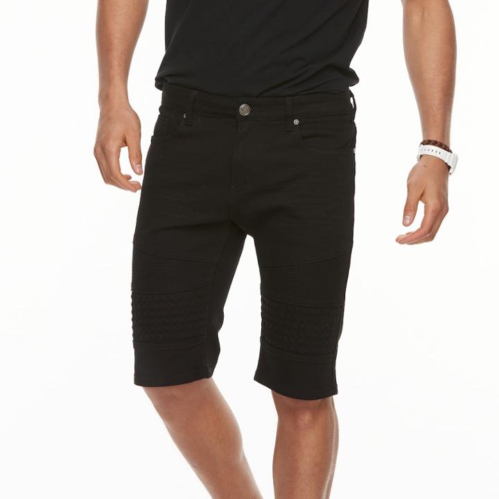 Men's Xray Slim-fit Moto Stretch Denim Shorts, Size: 38, Black