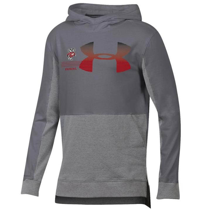 Boys 8-20 Under Armour Wisconsin Badgers Charged Cotton Hoodie, Size: L 14-16, Grey