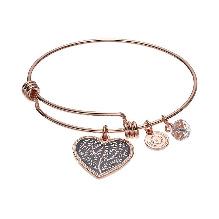 Love This Life Crystal Family Tree Heart Charm Bangle Bracelet, Women's, Pink