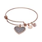 Love This Life Crystal Family Tree Heart Charm Bangle Bracelet, Women's, Pink