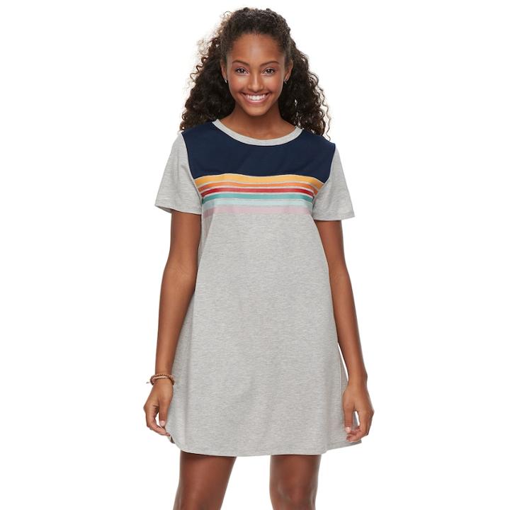 Juniors' Wallflower Striped T-shirt Dress, Teens, Size: Small, Light Grey