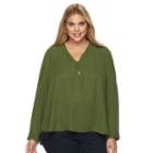 Plus Size Harve Benard High-low Zipper V-neck Pocket Top, Women's, Size: 3xl, Green Oth