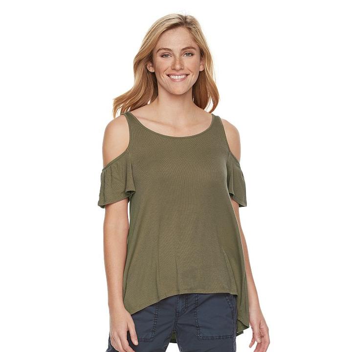 Women's Sonoma Goods For Life&trade; Ribbed Cold-shoulder Tee, Size: Small, Green