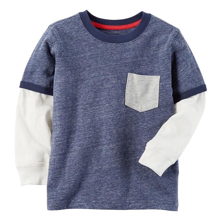 Boys 4-8 Carter's Pocket Slubbed Contrast Long Sleeve Blue Ringer Tee, Size: 8, Light Grey