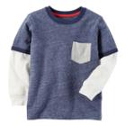 Boys 4-8 Carter's Pocket Slubbed Contrast Long Sleeve Blue Ringer Tee, Size: 8, Light Grey