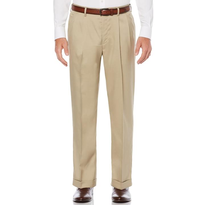Big & Tall Savane Straight-fit Stretch Crosshatch Pleated Dress Pants, Men's, Size: 44x32, Beige