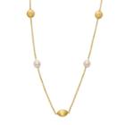 14k Gold Over Silver Freshwater Cultured Pearl And Bead Long Station Necklace, Women's, Size: 36, White