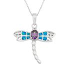 Cubic Zirconia & Lab-created Blue Opal Sterling Silver Dragonfly Pendant Necklace, Women's, Size: 18, Multicolor