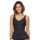 Women's Beach Scene Peplum Tankini Top, Size: 10, Black