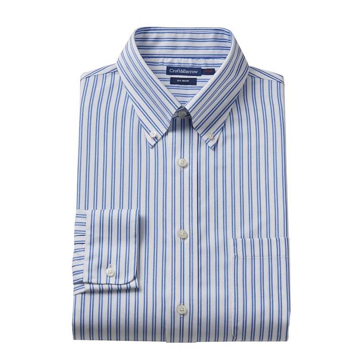 Croft & Barrow&reg; Fitted Striped No-iron Dress Shirt - Men, Size: 18.5 36/37, White