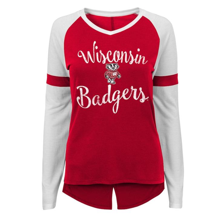 Juniors' Wisconsin Badgers Split Back Raglan Tee, Teens, Size: Xl, Dark Red