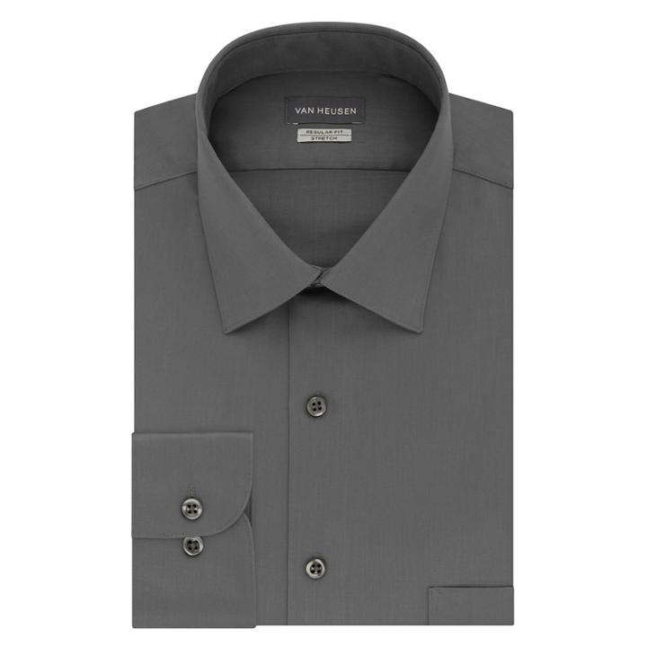 Men's Van Heusen Regular-fit Stretch Sateen Dress Shirt, Size: 15.5-32/33, Grey